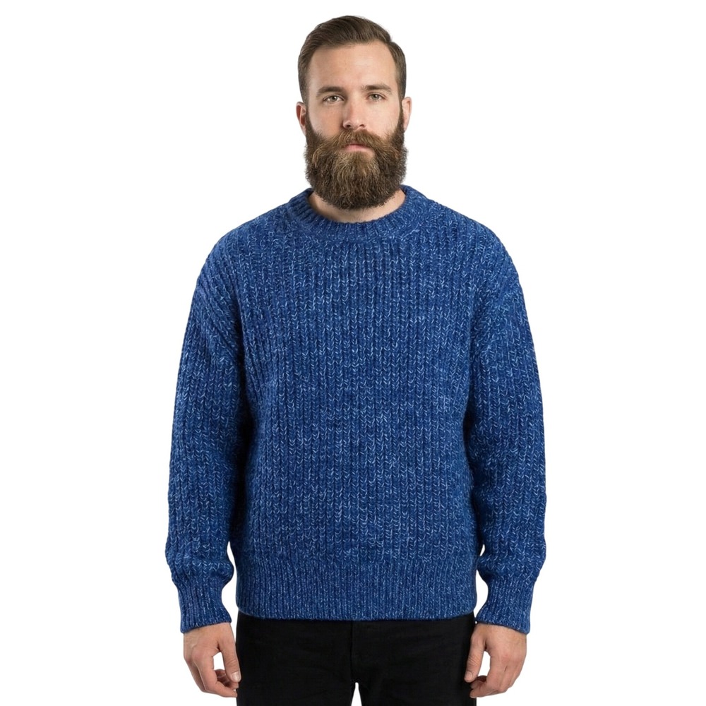 Zara Sweater Womens Large Blue Chunky Knit Acrylic Wool Pullover Crewneck Casual
